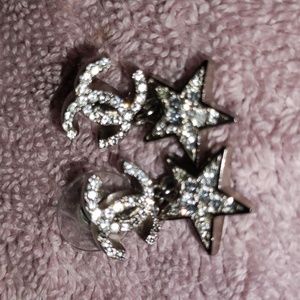 CHANELCrystal CC Logo Star Drop Earrings